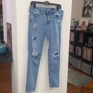 AG the Middi Ankle mid-rise legging ankle light blue distressed jeans 27R